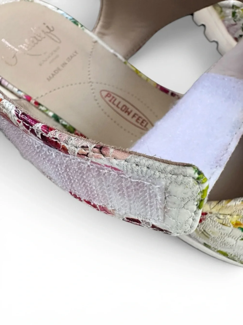 Amalfi Sandals White Floral Leather Flat Multicolor Italian 8.5